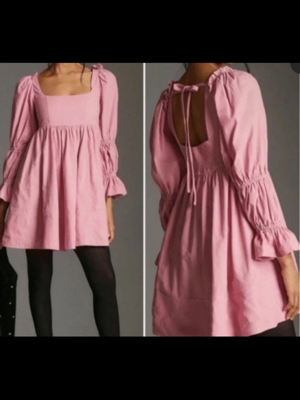 Anthropology Pilcro Square-Neck Baby Doll Corduroy Mini Dress W/Puff Sleeves -XS